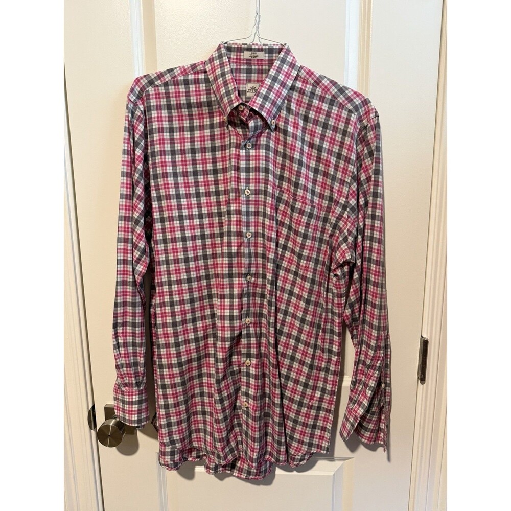 Peter Millar MF13W30CBL Men’s L Pink Gray Plaid Cotton Shirt Made In Turkey